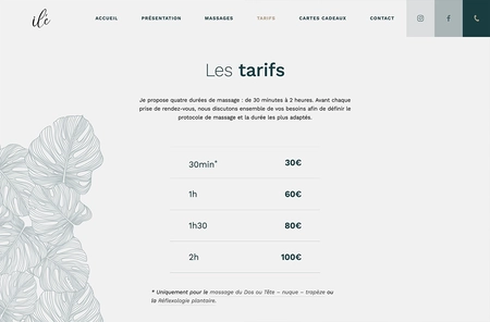 Page des tarifs de massages
