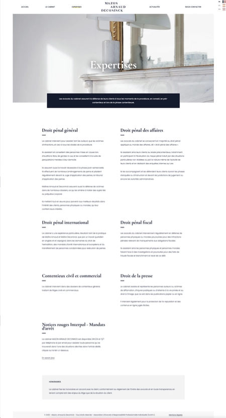 Page détaillant les expertises