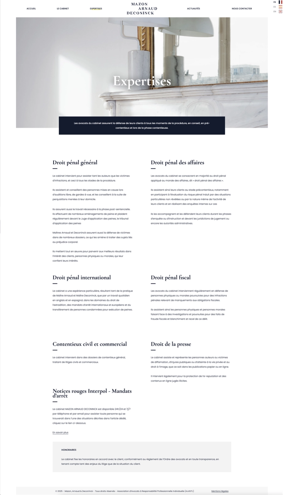 Page détaillant les expertises