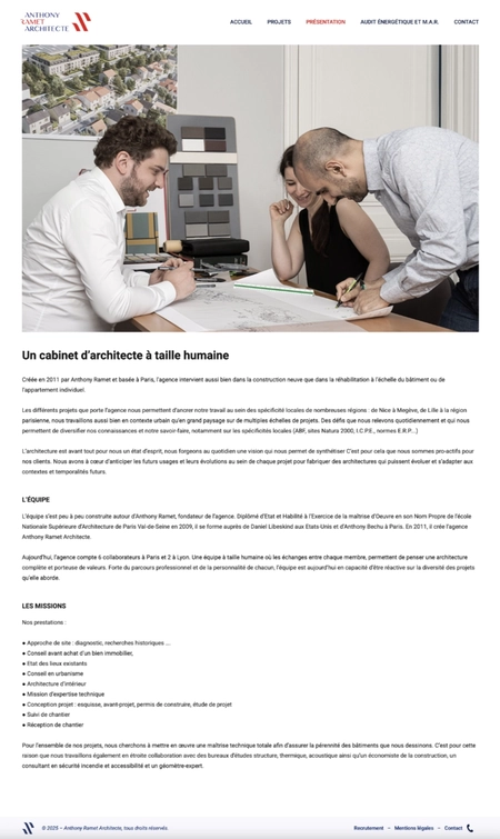 Page de présentation de l'agence