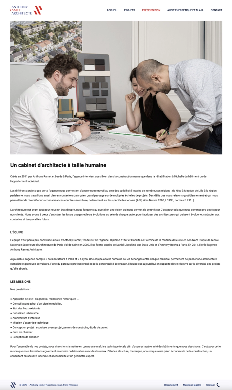 Page de présentation de l'agence
