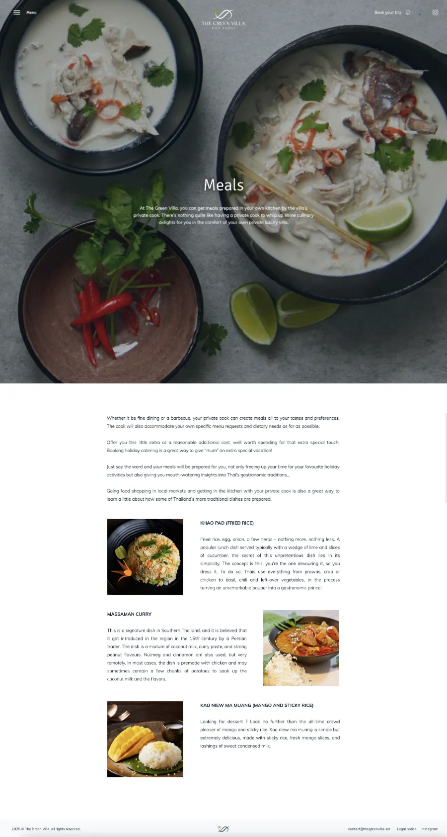 Page de présentation de l'île et des activités